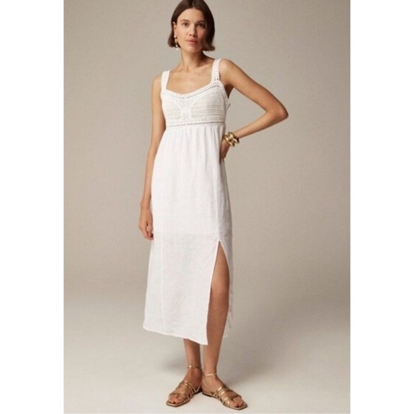 Dresses & Skirts - J.Crew White Boho Crochet Bodice Linen Maxi Dress Women's Size M Summer Beach